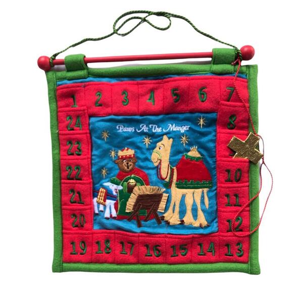 Christmas Holiday Paws At The Manger Animal Nativity Advent Calendar 13x13 - Picture 11 of 12